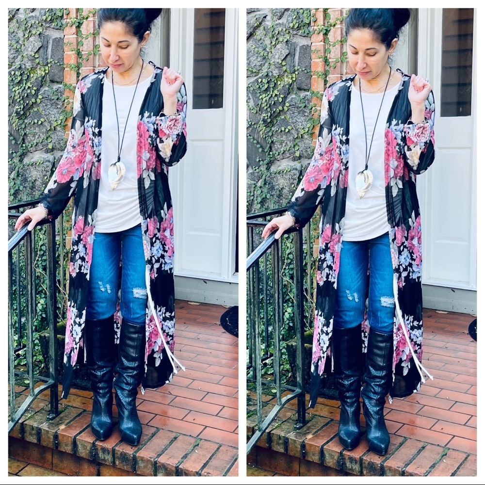 Beautiful floral long line cardigan duster - Picture 2 of 12